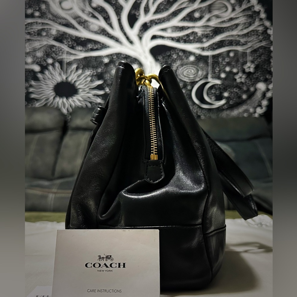 Vintage style Coach Black Leather Shoulder Bag with Gold Accents - Picture 12 of 17